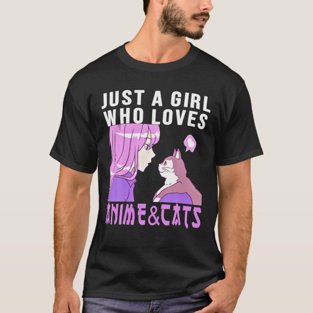 Nur ein Mädchen, das Anime und Katzen Liebe. Anime T-Shirt (Vorderseite)