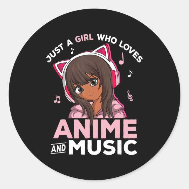 Nur ein Mädchen, das Anime und Music Black Girl Li Runder Aufkleber (Vorderseite)