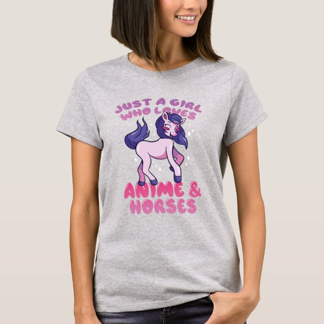 Nur ein Mädchen, das Anime und Pferde T - Shirt Li (Vorderseite)