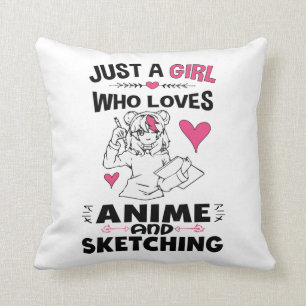 Nur ein Mädchen, das Anime und Skizzen von Mädch Kissen