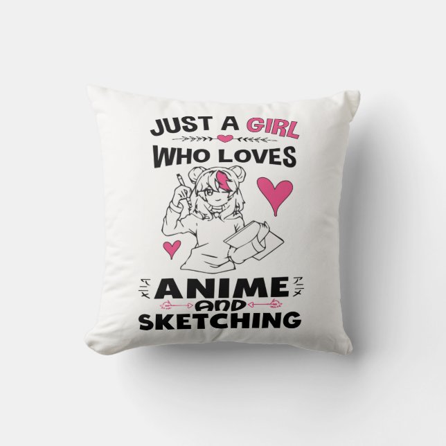 Nur ein Mädchen, das Anime und Skizzen von Mädchen Kissen (Vorderseite)