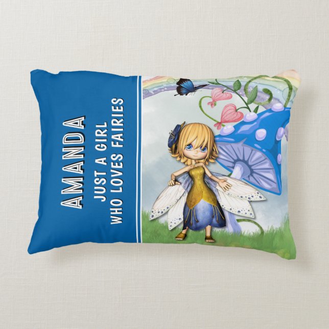 Nur ein Mädchen, das blauer Fairies Liebe Dekokissen (Rückseite)