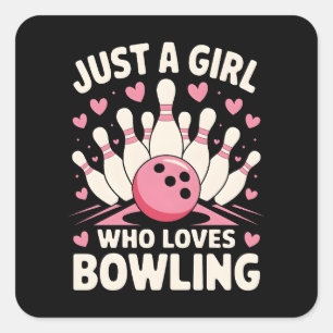 Nur ein Mädchen, das Bowling Liebe Quadratischer Aufkleber