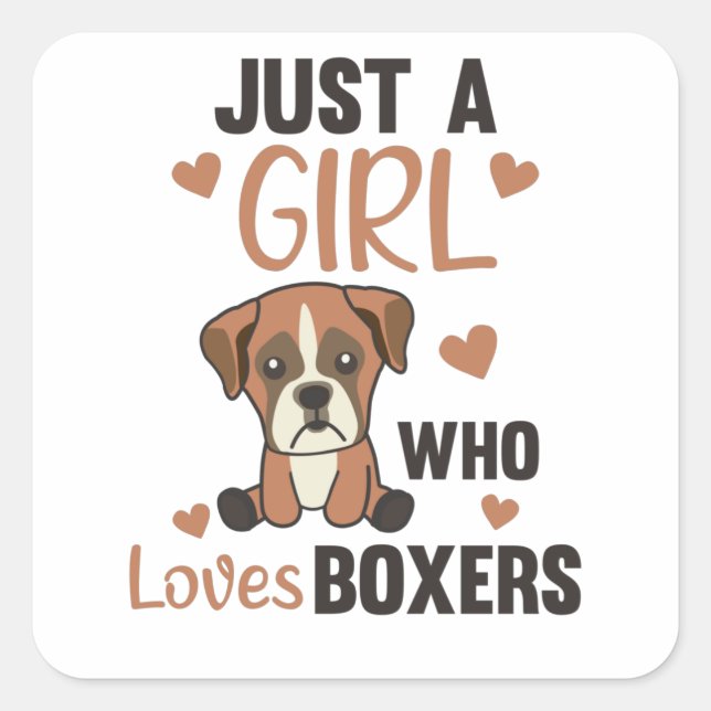 Nur ein Mädchen, das Boxer Kawaii Hunde Lieben Quadratischer Aufkleber (Vorderseite)