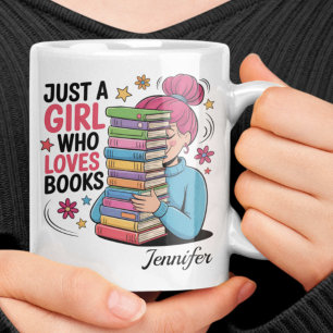 Nur ein Mädchen, das Bücher liebt, personalisierte Kaffeetasse