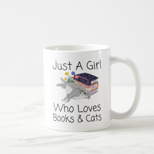 Nur ein Mädchen, das Bücher und Katzen in der Bibl Kaffeetasse