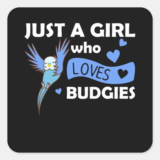 Nur ein Mädchen, das Budgie Sweet Bird Liebe Quadratischer Aufkleber (Vorderseite)
