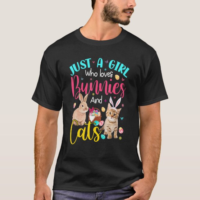 Nur ein Mädchen, das Bunnies und Katzen Blumengebä T-Shirt (Vorderseite)
