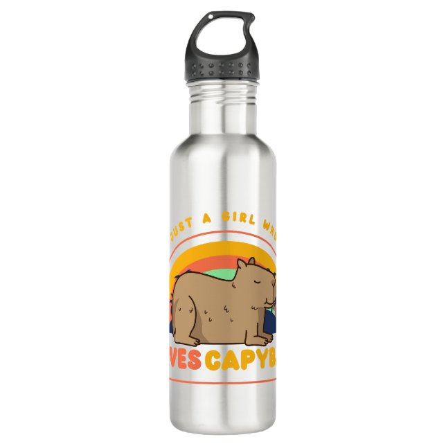 Nur ein Mädchen, das Capybaras Lieben Edelstahlflasche (Vorderseite)