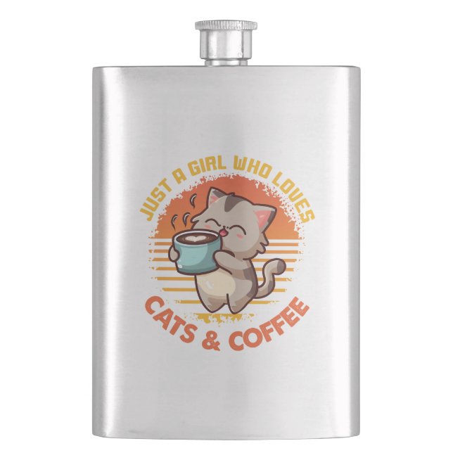Nur ein Mädchen, das Cats & Coffee Liebe Flachmann (Vorderseite)