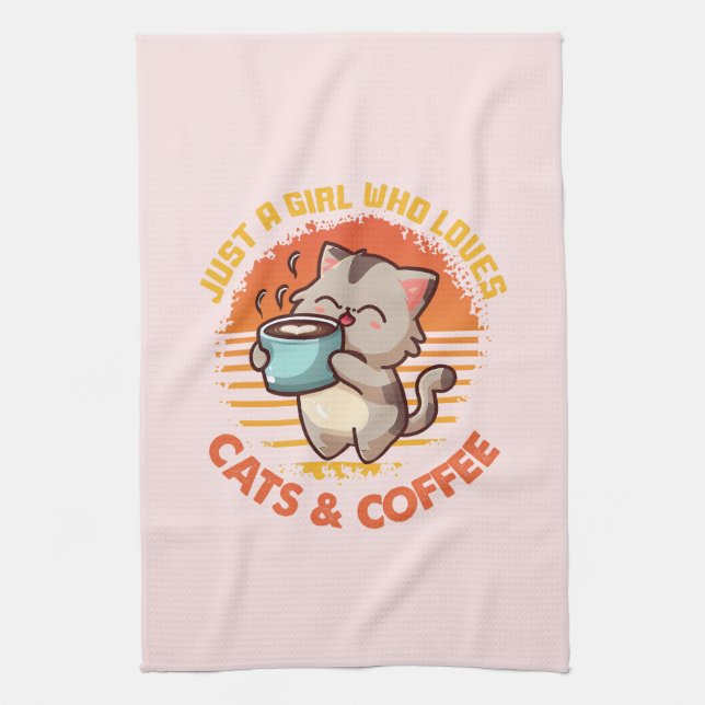 Nur ein Mädchen, das Cats & Coffee Liebe Geschirrtuch (Vertikal)