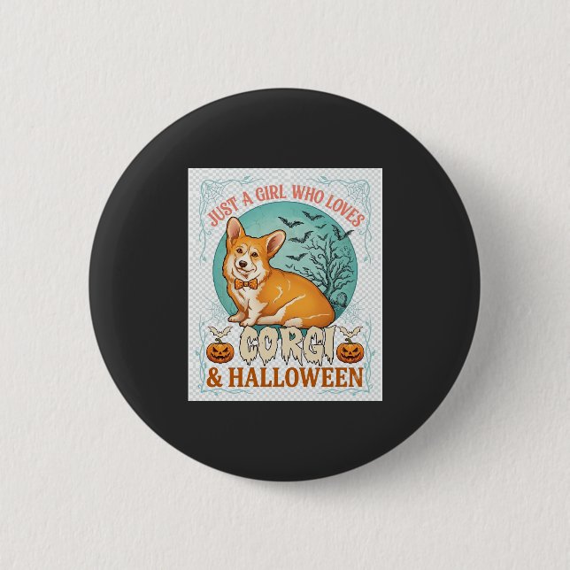 Nur ein Mädchen, das Corgi-Halloween-Kürbisse Fled Button (Vorderseite)