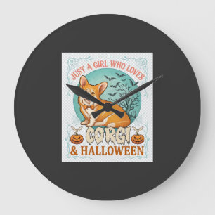 Nur ein Mädchen, das Corgi-Halloween-Kürbisse Fled Große Wanduhr