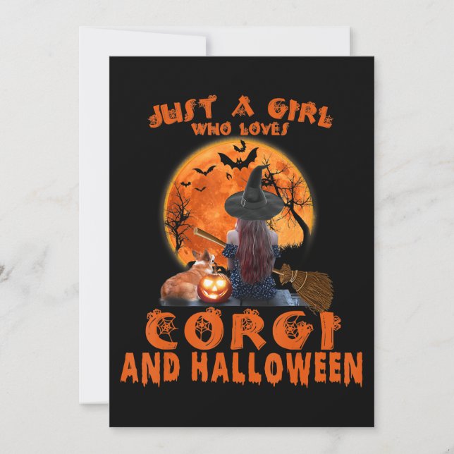 Nur ein Mädchen, das Corgi Hund und Halloween Lieb Einladung (Vorderseite)