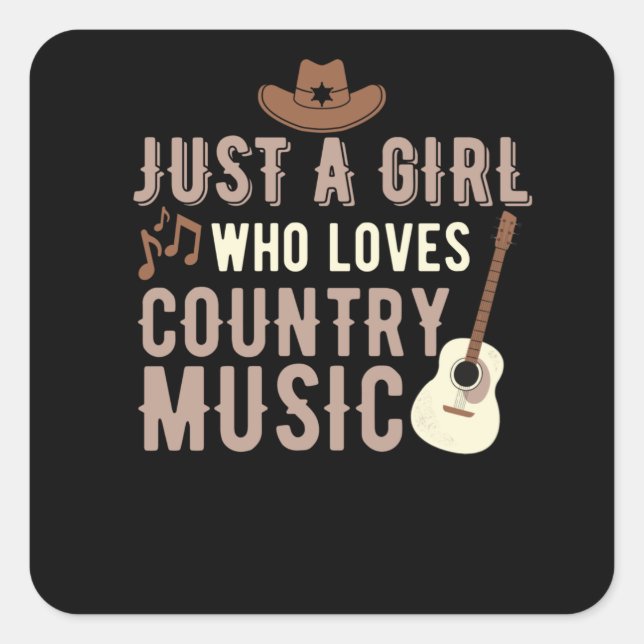 Nur ein Mädchen, das Country Music Liebe Quadratischer Aufkleber (Vorderseite)