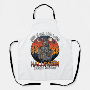 Nur ein Mädchen, das den Halloween-Postdienst-Zaub Schürze