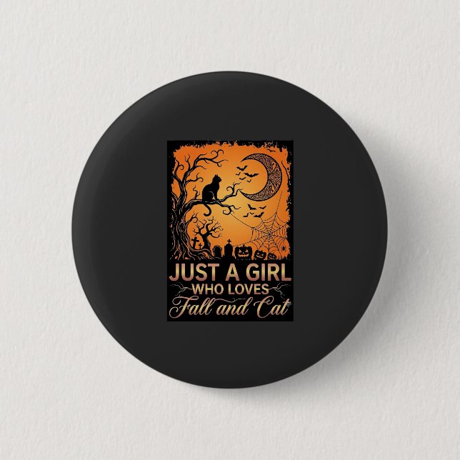 Nur ein Mädchen, das den Herbstkatzen-Halloweenmon Button (Vorderseite)