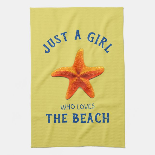 Nur ein Mädchen, das den Strand Liebe Geschirrtuch (Vertikal)