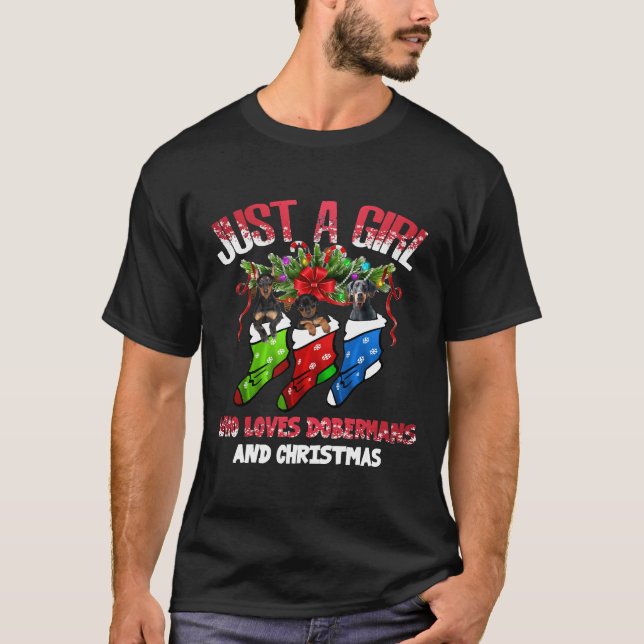 Nur ein Mädchen, das Dobermans und Weihnachten Lie T-Shirt (Vorderseite)