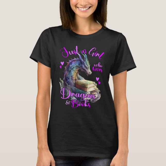 Nur ein Mädchen, das Dragons und Books Fantasy Dr. T-Shirt (Vorderseite)