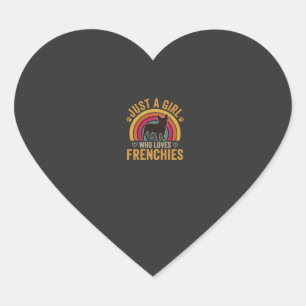 Nur ein Mädchen, das Frenchies Retro Dog_1 liebt Herz-Aufkleber