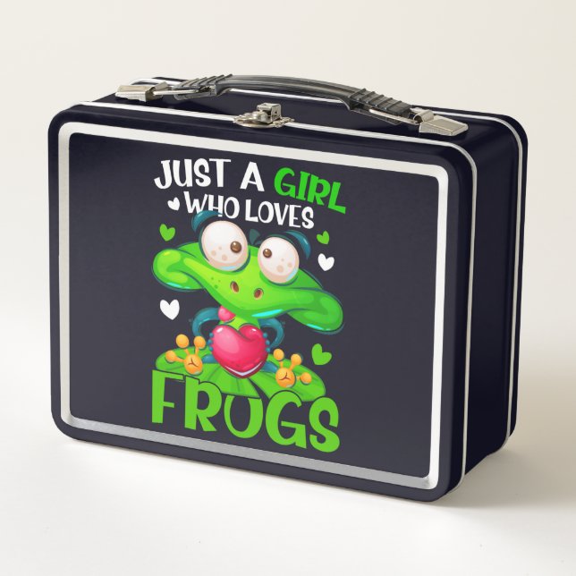 Nur ein Mädchen, das Frösche Liebe Kinder Frosch Metall Brotdose (Vorderseite)