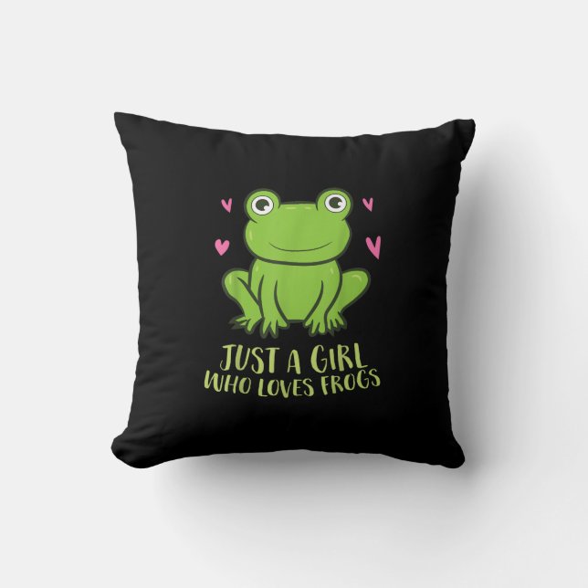 Nur ein Mädchen, das Frösche | Niedliche Froschsch Kissen (Vorderseite)