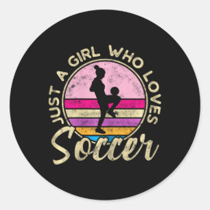 Nur ein Mädchen, das Fußball Frauen Retro Vintage Runder Aufkleber