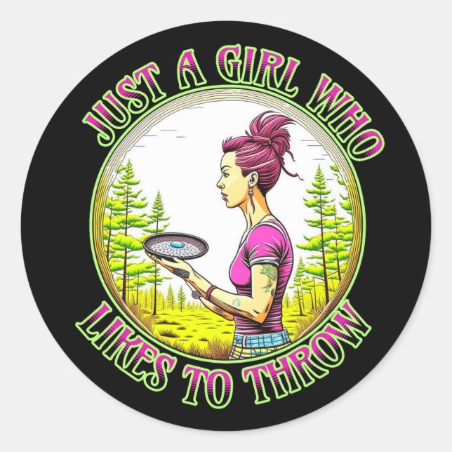 Nur ein Mädchen, das gerne wirft | Disk Golf Runder Aufkleber (Vorderseite)