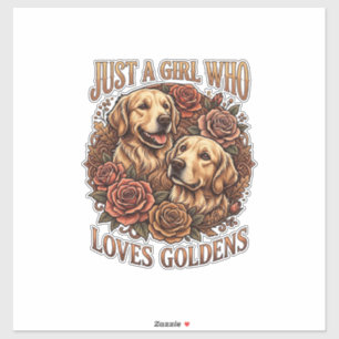 Nur ein Mädchen, das Golden Retriever-Hund-Rosen l Aufkleber