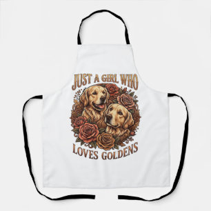 Nur ein Mädchen, das Golden Retriever-Hund-Rosen l Schürze