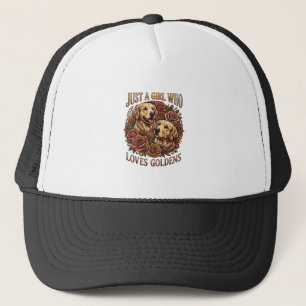 Nur ein Mädchen, das Golden Retriever-Hund-Rosen l Truckerkappe