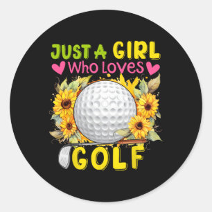 Nur ein Mädchen, das Golf-Sonnenblumen-Golf-Tools Runder Aufkleber