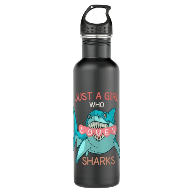 Nur ein Mädchen, das Haie Liebe, Funny Shark Gesch Edelstahlflasche (Vorderseite)