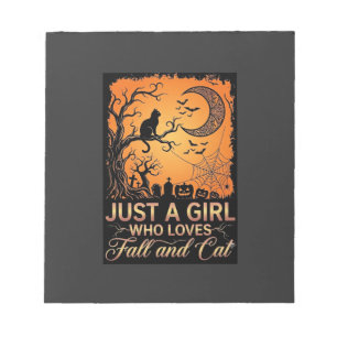 Nur ein Mädchen, das Herbstkatze Halloween Mond li Notizblock