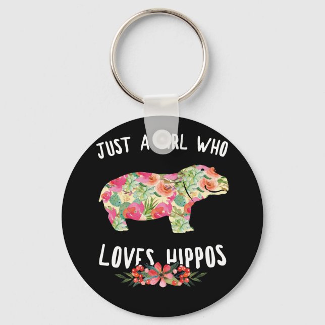 Nur ein Mädchen, das Hippos Floral Hippopotamus Li Schlüsselanhänger (Vorderseite)