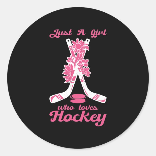 Nur ein Mädchen, das Hockey Stick Puck Sport Liebe Runder Aufkleber (Vorderseite)