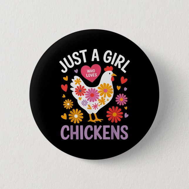 Nur ein Mädchen, das Hühner-Bauer-Mädchen Liebe Button (Vorderseite)