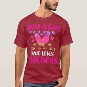 Nur ein Mädchen, das Hühner in niedlicher Landwirt T-Shirt