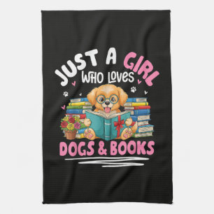 Nur ein Mädchen, das Hunde und Bücher liebt, liest Geschirrtuch