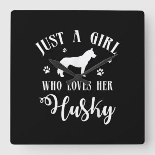 Nur ein Mädchen, das ihr Husky Liebe Husky Dog D Quadratische Wanduhr