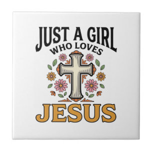 Nur ein Mädchen, das Jesus liebt, Floral Cross Shi Fliese