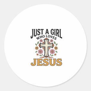 Nur ein Mädchen, das Jesus liebt, florales Kreuz-S Runder Aufkleber
