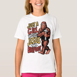 Nur ein Mädchen, das Jesus und Bigfoot Sasquatch L T-Shirt