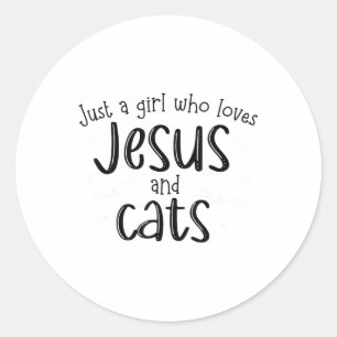 Nur ein Mädchen, das Jesus und Katzen Christliche  Runder Aufkleber