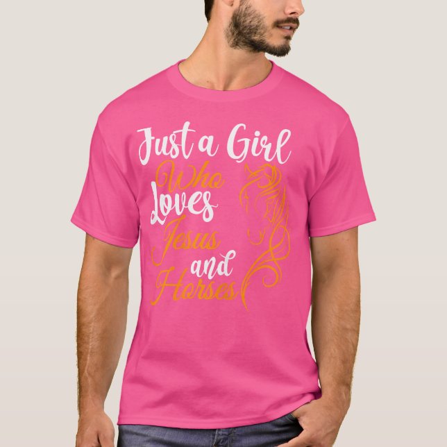 Nur ein Mädchen, das Jesus und Pferde Christlich L T-Shirt (Vorderseite)