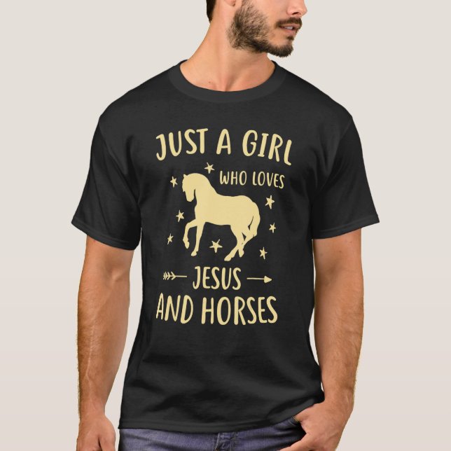 Nur ein Mädchen, das Jesus und Pferde Liebe T-Shirt (Vorderseite)
