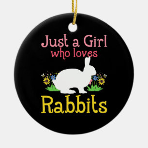 Nur ein Mädchen, das Kaninchen und Blume Liebe Keramik Ornament