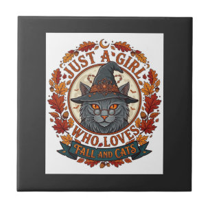 Nur ein Mädchen, das Katzen liebt, Halloween-Hexe, Fliese