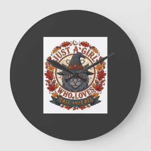 Nur ein Mädchen, das Katzen liebt, Halloween Hexe Große Wanduhr